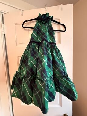 Janie and Jack Green Plaid Girls' Ruffle Halter Dress